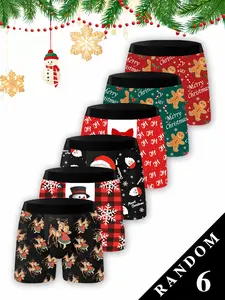 Men's Christmas - themed boxer briefs, 6 random pieces. Made of soft and stretchy fabric. Suitable for scenarios like diving, sports, etc. Ideal for daily wear, festive - themed outfits, and Christmas gifts. Elegant Underwear