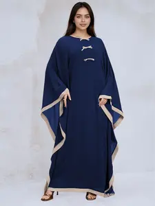 Simple Middle Eastern Abaya Dress Maxi Dress Bow Tie Waist Muslim Women Kaftan, Elegant Slim Fit Plain Style Modesty Muslim Clothing