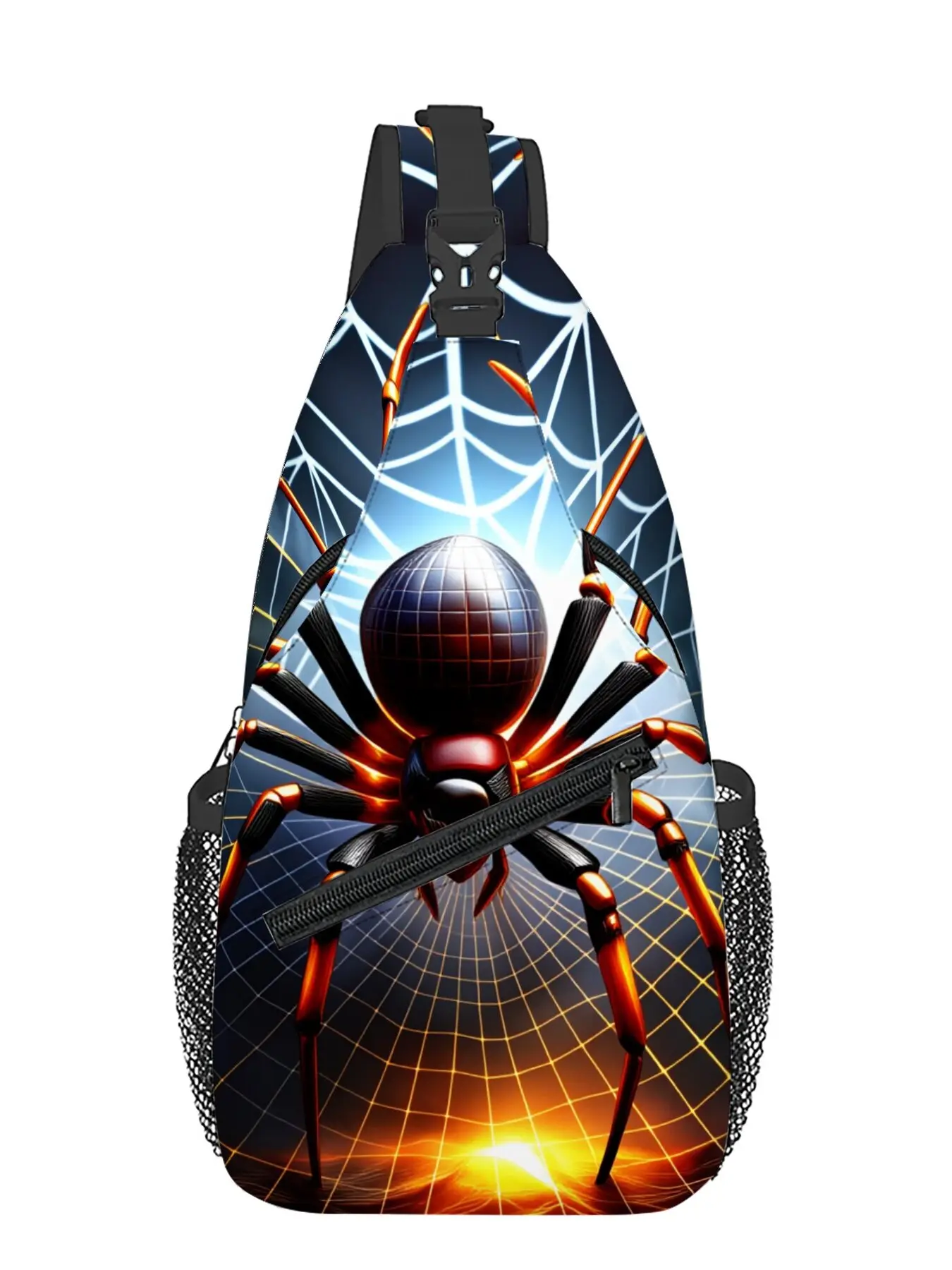 Yellow Spider Pattern Full-Panel Print Chest Bag