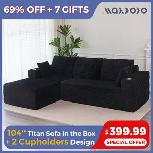 [Hot Sale]MAXYOYO 104" L-Shape Sectional Sofa, Corduroy Cloud Modular Couch, 104"*65"*31.5", 2 Cupholders Design, Cozy for Living Room or Apartment