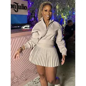 Elegant Simple 2 Piece Set Women Fall Trend Casual Sweatshirts+Pleateda-Line Skirt Classic Matching Streetwear Clothes Womenswear Can be used with a raincoat