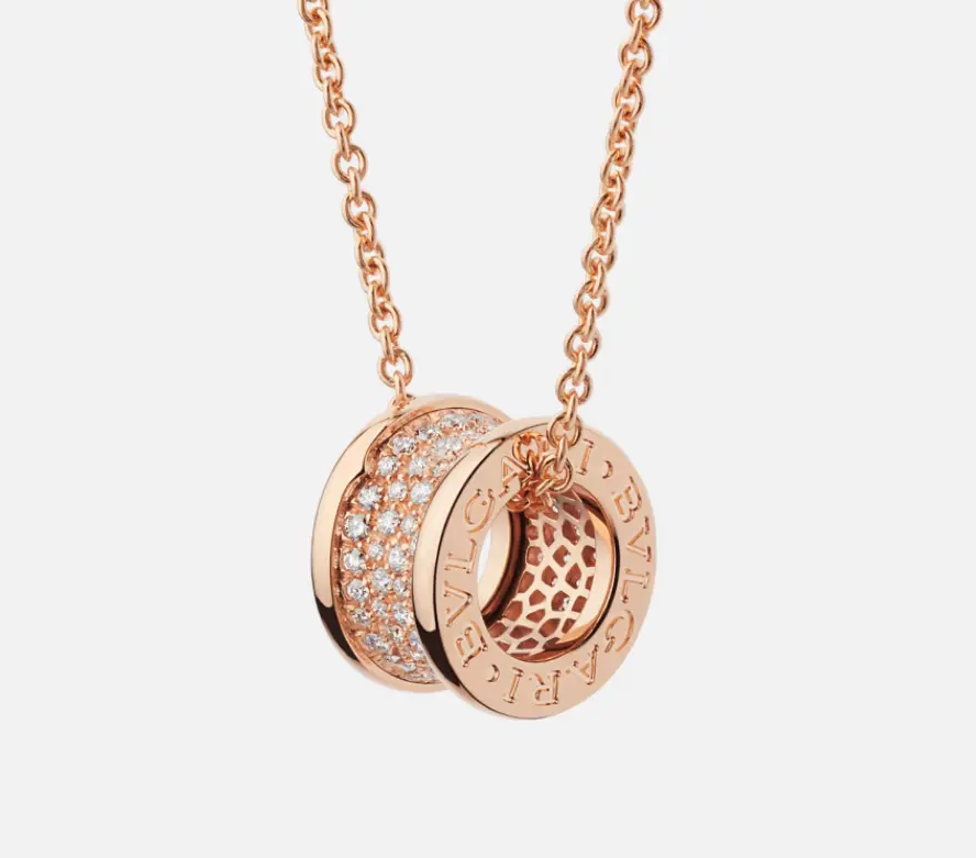 Pre-owned Bvlgari B.zero1 Necklace 18 kt Rose Gold Chain, Spiral Pendant Set with Pavé Dias