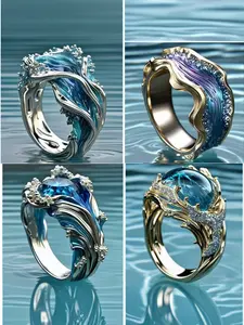 Wave Ring Ocean Series Wave Resin Ring for Women, Open Wave Design, Statement Rings, Trendy Jewelry
