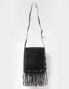 Ella Fringe Stud Crossbody Bag, Black