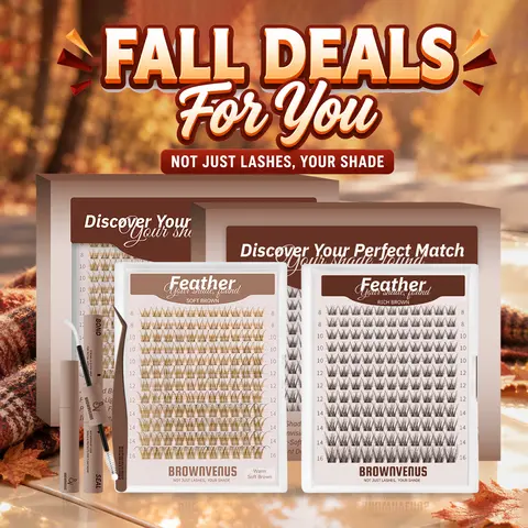 BrownVenus Brown Lash Clusters Kit, DIY Eyelash Extensions with Invisible Band, Fluffy False Eyelashes, Natural Dark & Light Brown Feather-Velure Style, Cosmetic for Adults (Fair Match for Summer Use)