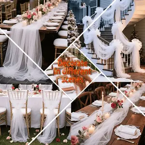 2-piece set, romantic white wedding venue decoration tulle, width: 30 inches, length: 237 or 394 inches, suitable for all kinds of holiday party venue decorations, wedding arches, stage backdrops, table runners, Wedding Arch Cover, Wedding Arched Backdrop