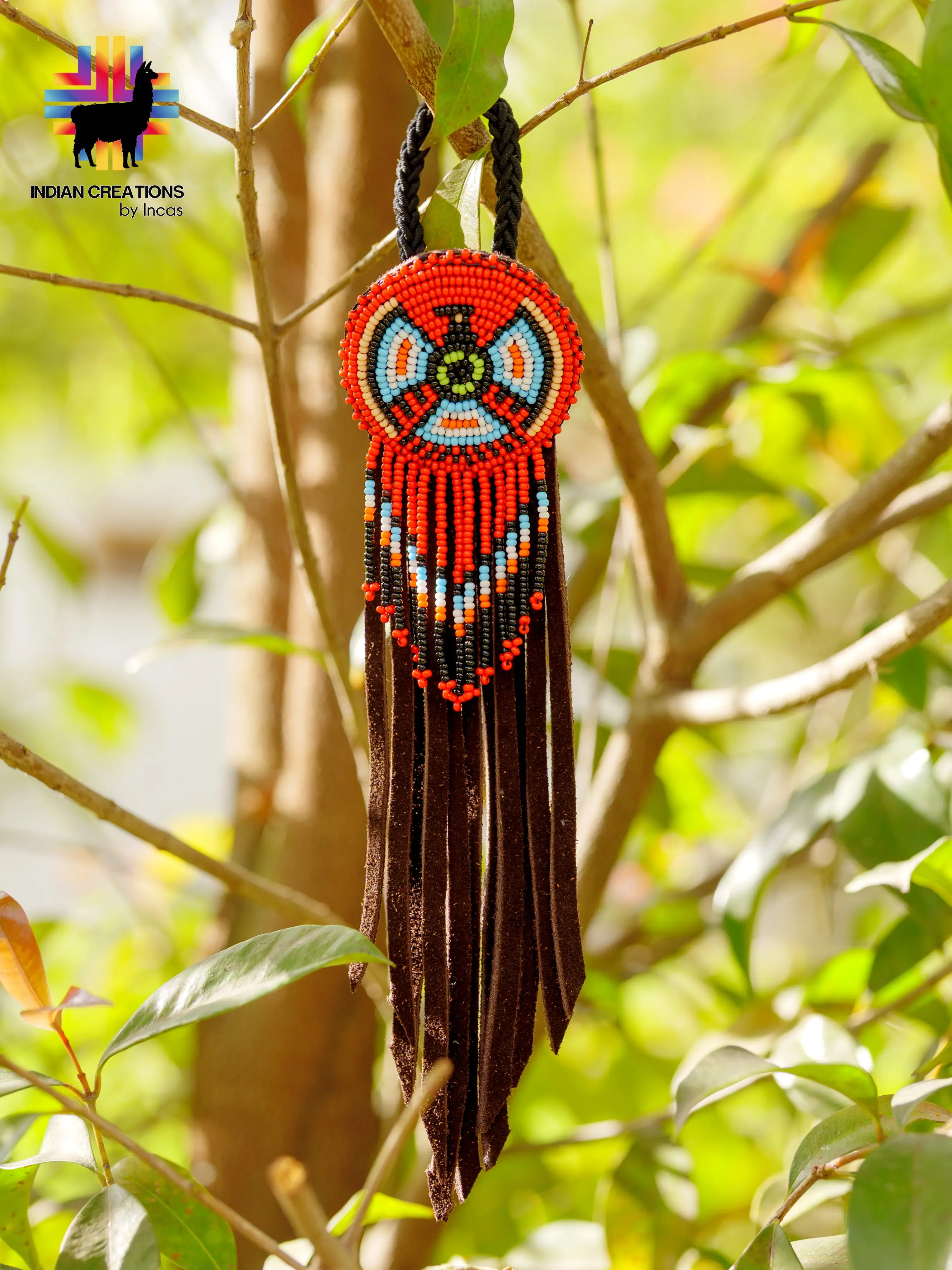 Handmade Leather Hair Tie. Beaded Hair accessories. Made in Ecuador. Boho and Chic.