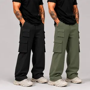Mens 2 Pack Cargo Pants Multi Pocket Utility Trousers Loose Straight Leg Baggy Streetwear Pants for Everyday Wear Travel Commute Outdoor Hiking Work Casual Summer Outfit Memorial Day Fit Relaxed Fit Deep Side Pockets Secure Flap Pocket Functional Utility