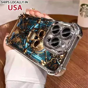 Male Personality Skull Pattern Gold Machinery Suitable for iPhone 16/15/14/13/12/11 Xs Pro Max Plus electroplated anti drop soft case phone case C055 Screen Protector Protection Cover Smartphone Cellphone Casing Protective Shockproof