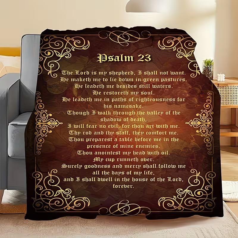 Soft Funny Throw Blanket Psalm 23 Flannel Throw Blanket – Soft, Warm, All-Season Religious Gift with Inspirational Scripture Design, Multi-Purpose for Home, Office, Camping & Travel