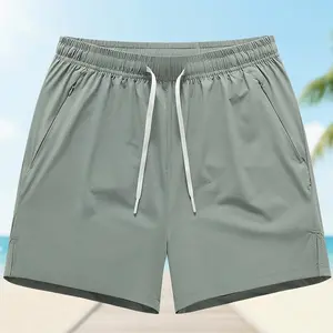 Men’s summer shorts — American retro high-street fashion, versatile solid color, minimalist loose straight cut, drawstring elastic waistband, zippered pockets; casual athletic commuter basic men’s shorts