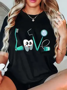 100% Cotton Unisex Cute Kawaii Teeth Dentist Dental Hygienist Orthodontics Gift T-Shirt Casual Top
