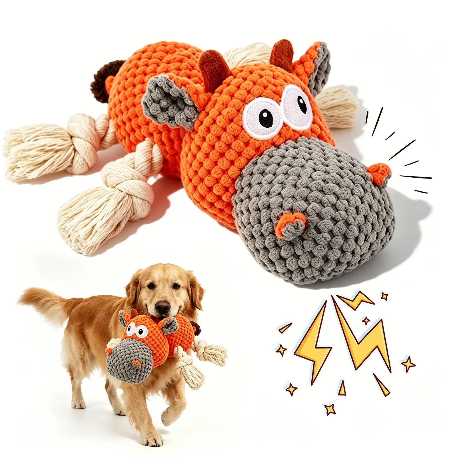 Puppy Toys For Small Dogs Plush Toy For Aggressive Chewers, Indestructible Dog Squeaky Toys, Stuffed Animals Toys With Material And Crinkle Paper, Durable Chewing Toys (Carrot Orange)