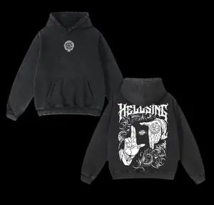 Alucard Hellsing Hand Signs Hoodie Washed Cotton Oversized Anime Manga, Hellsing Washed Hoodie, Anime Streetwear, Gift For Anime Fan,Anime Merch Graphic Hoodie
