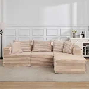 Garvee Convertible 107" Cloud Couch Sectional Set - Modular Boneless Sofa for Living Room - Memory Foam Deep Seat Floor Couch No Assembly Compression Sofa, Beige(Only Left & Right Section)