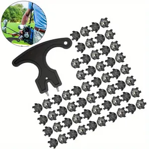 51Pcs Golf Shoe Spikes Replacements Set 50 Golf Shoe Cleats with 1 Black Golf Cleats Spanner Metal Thread Screw 6 mm Dia Golf Cleats Replacement for Cricket Shoe(Black)