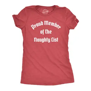 Womens Proud Member of The Naughty List T Shirt Funny Xmas Santa Claus List Joke Tee for Ladies Funny Womens T Shirts Cute Vintage Fashion Casual Ladies T-Shirt Gift Christmas Tops for Women Funny Sarcastic Top Red -