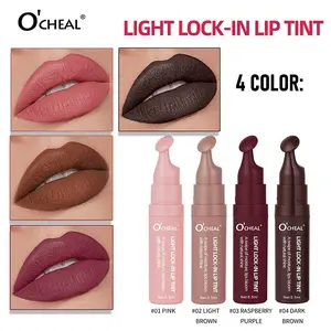 Matte Lip Stain with Curved Brush Head, Long-Lasting Waterproof Lip Tint, Non-Sticky Velvet Lip Gloss for All-Day Wear, 6.5ML