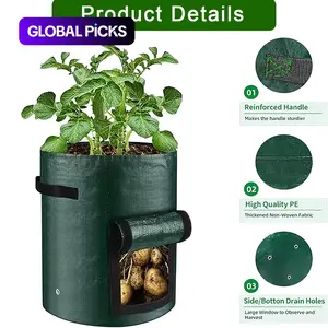 5-Piece Set Large Capacity 7/10 Gallon Bags with Opening Lid and Sturdy Handles, Lightweight Thick Raised Garden Pots for Vegetables, Tomatoes, Carrots, Potatoes, Indoor and Outdoor Use, Reusable Planting Bag, Breathable Planting Container #GLOBAL PICKS