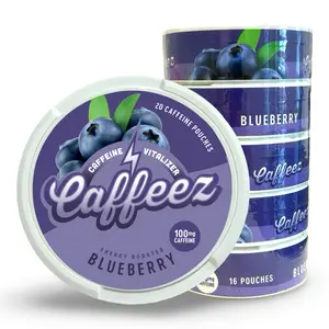 Caffeez Blueberry Energy Pouch Sleeve 5 Cans - 100mg Caffeine Per Serving - Sugar-Free & Nicotine-Free - 250mg Guarana Extract - Perfect For Work Or Gym