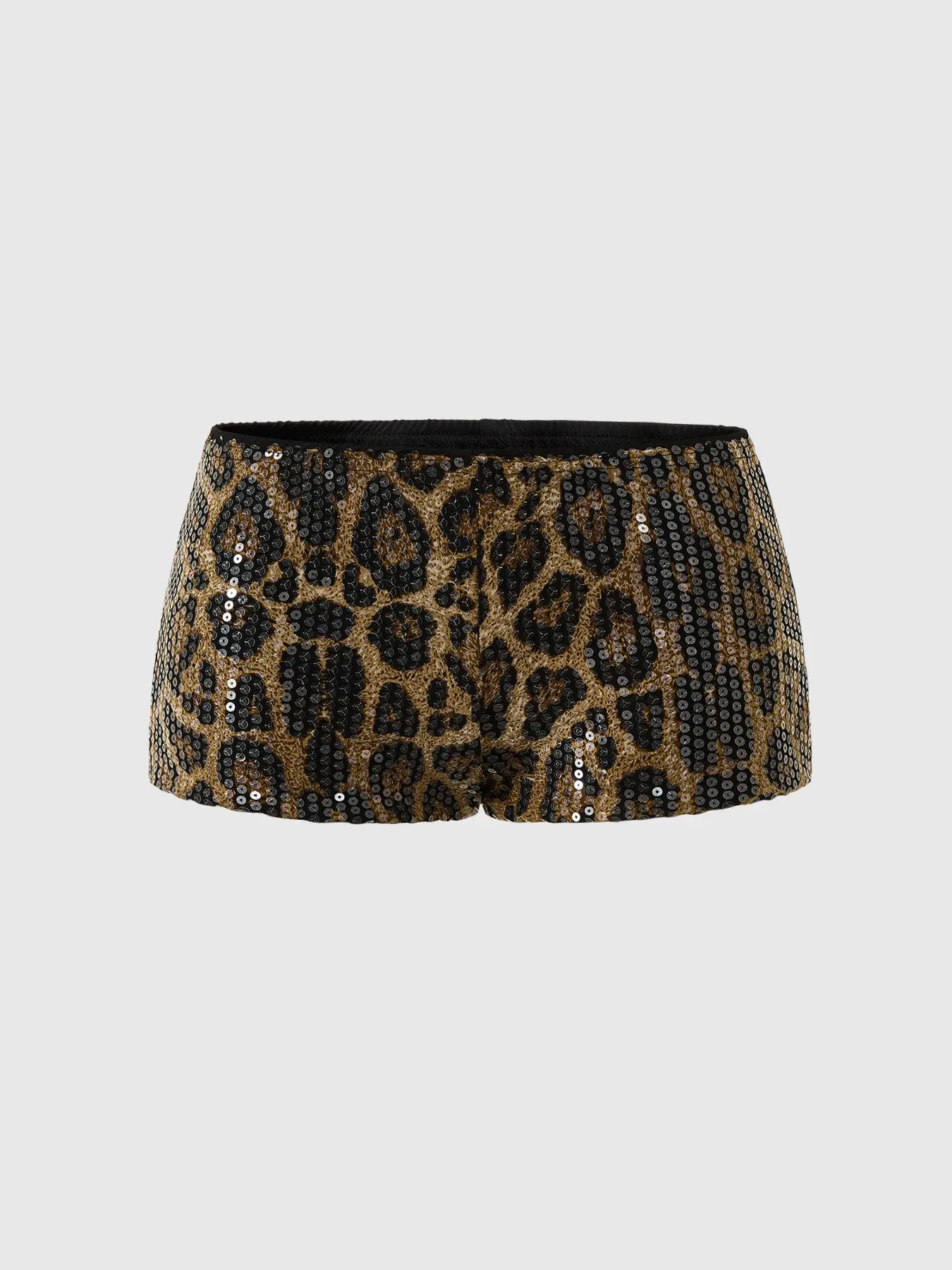Women's Glitter Leopard Print Shorts, Cheeky Bottoms, Low Waist Sexy Clubwear, Perfect for Parties, Clubs, Music Festivals, All Seasons, Womenswear