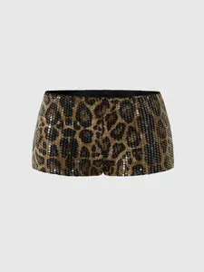Women's Glitter Leopard Print Shorts, Low Waist Sexy Clubwear, Perfect for Parties, Clubs, Music Festivals, All Seasons