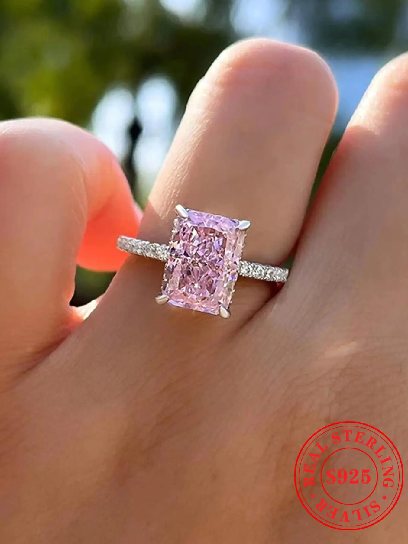 S925 Sterling Silver Pink Zircon Decor Ring, Fashion Jewelry for Party, Daily Clothing Decor, Trendy All-match & Exquisite Jewelry for Birthday Gift