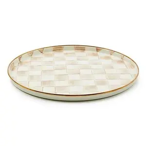 Mocha Check Round Tray - Classic Design with No Specific Features or Features Not Specified