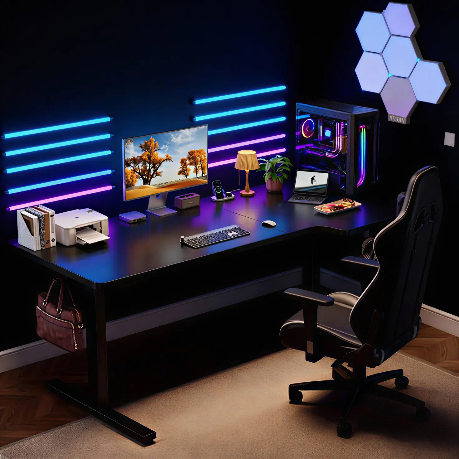55 Inch L-Shaped Ergonomic Sit Stand Adjustable Height Modern Corner Desk - 63x33.5in with Monitor Stand, German-Engineered Motor, Memory Controller, Durable Home Office Table, Assembly Required