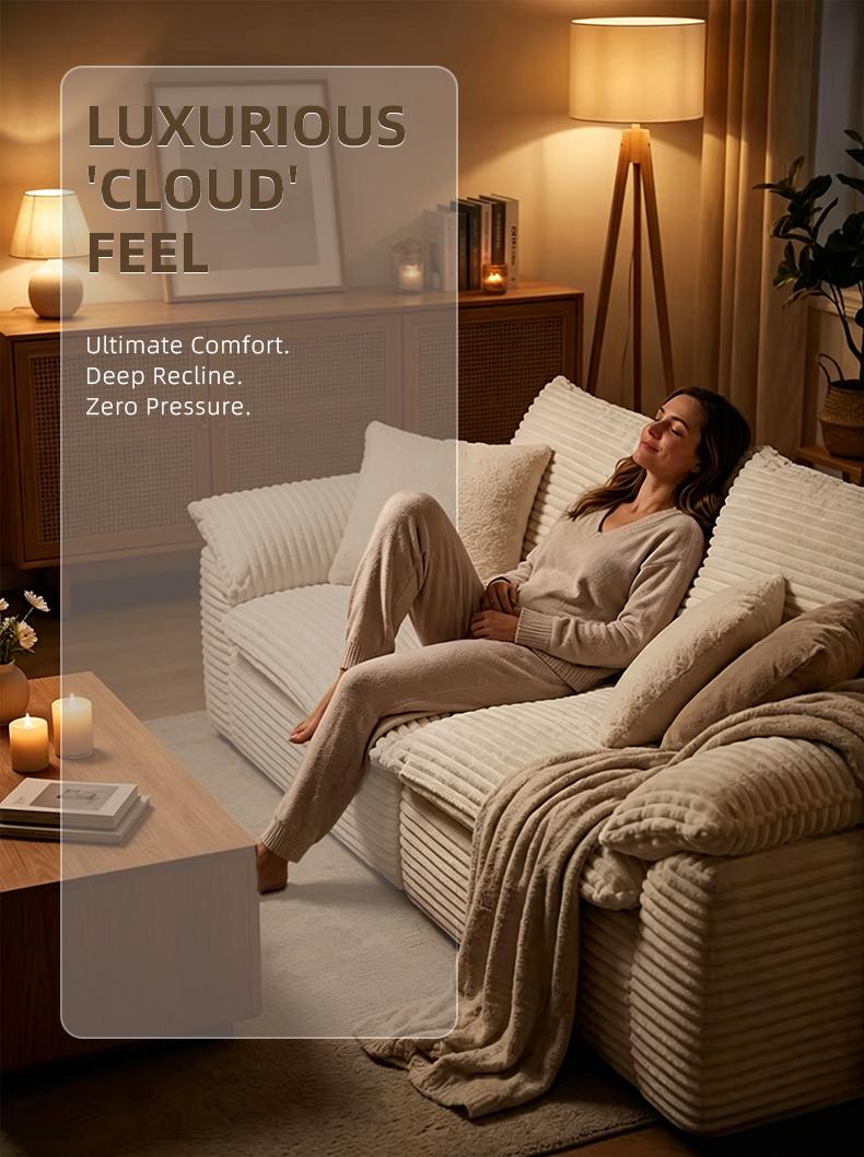 71-inch Cloud Sofa Corduroy Loveseat, Modern Adjustable Upholstered Couch with Deep Seat, No Assembly Required, Space Saving Tufted Design, Spring for Lasting Support, Soft Plush in a Box, Suitable for Living Room & Bedroom
