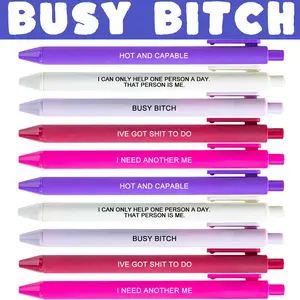 10 PCS BUSY BITCH Ballpoint Pen Set with Funny Quotes,Sassy Boss Lady Pens, Funny Teacher Pens ,Smooth Black Ink for Office, Journaling, Notebooks - Great Gift for Women, Coworkers, Adults (Spoof Fun Style Gag Gift)