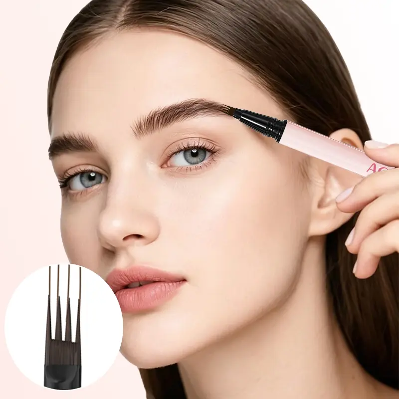AGAG 4 Fork Tip Eyebrow Pen, Waterproof Microblading Eyebrow Marker for Realistic Hair Like Strokes, Smooth Application, Long Wear Smudge Resistant Formula, Creates Natural Fuller Brows for Everyday Makeup