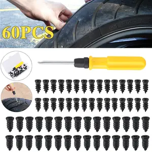 60 Pcs Tire Repair Rubber Nail Screw Kit with Screwdriver - Quick Puncture Fix for Car, Trucks & SUVs