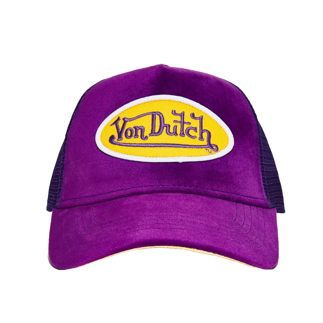 Purple & Yellow Velvet Trucker Hat