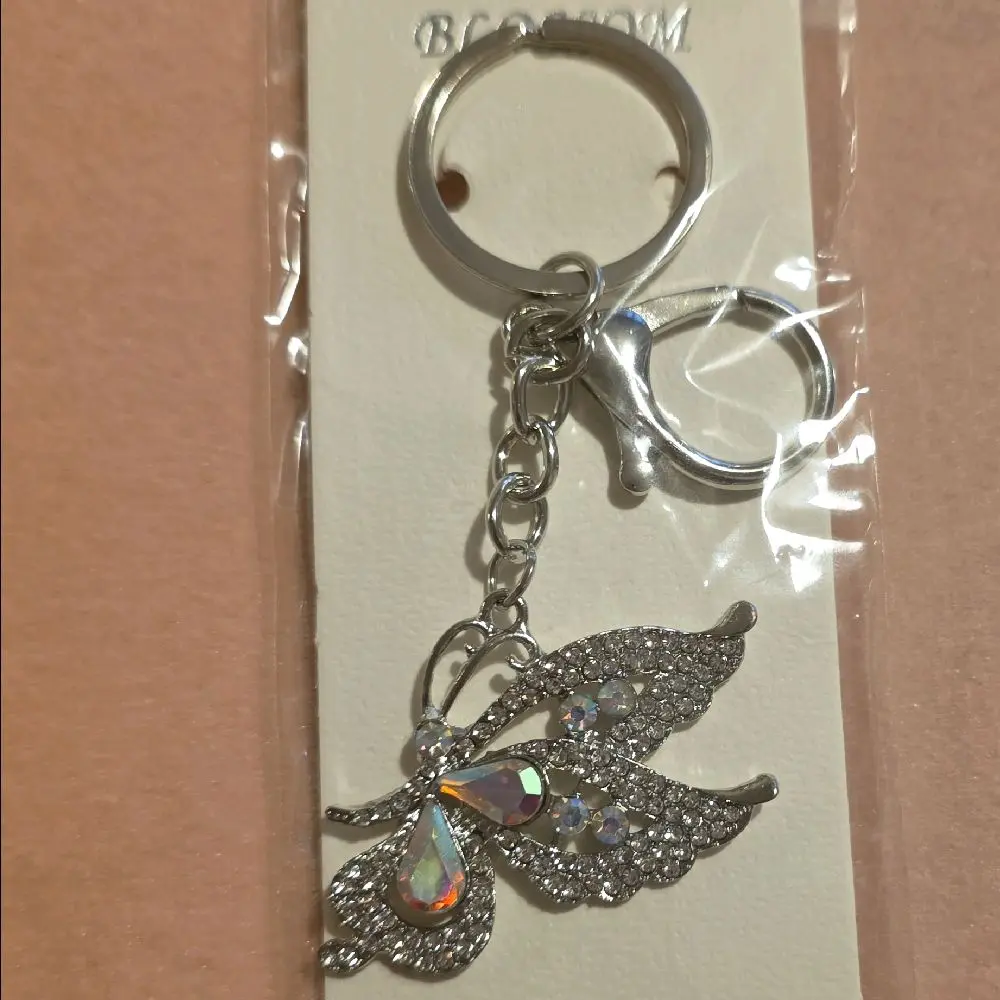 Butterfly Bling Keychain – Rhinestone Crystal Bag Charm | Purse Charm | Backpack Accessory (Silver or Gold)