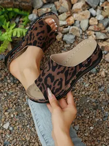 Women's Leopard Print Open Toe Slippers, Vintage Wild Design, Anti-Slip Thick Sole Comfortable, Home Shopping Wear, Stylish and Versatile