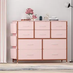 【Garvee】10 Drawer Pink Dresser for Kids Room, Freestanding Storage Cabinet with Wood Top for Girls Bedroom or Playroom