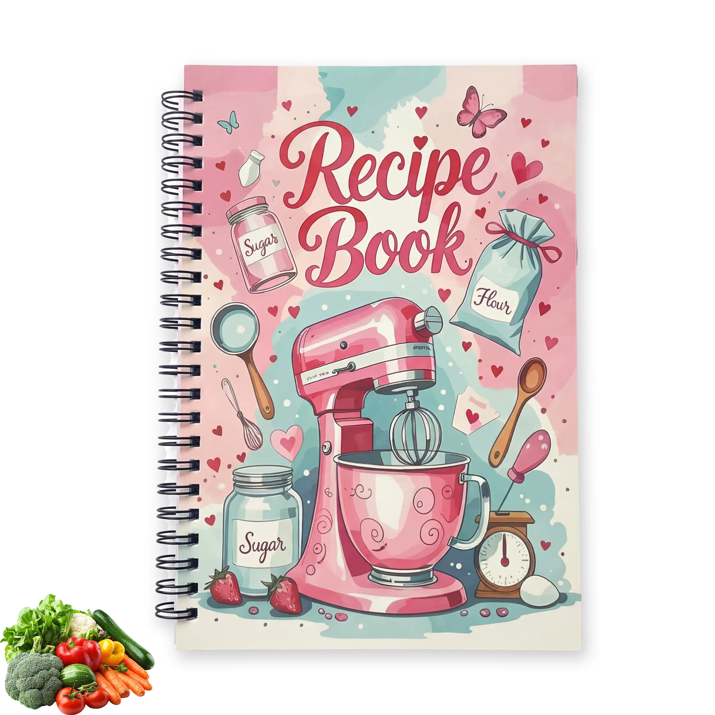 Blank Recipe Book Journal with PVC Cover, Recipe Notebook with Stickers, Spiral Recipe Organizer, Family Cookbook Planner, Recipe Keeper, Meal Planner, Kitchen Journal