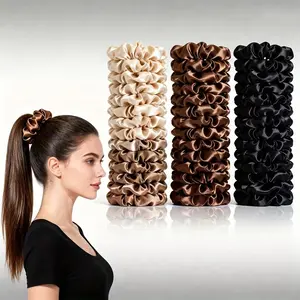 Satin Scrunchies Set 4-12Pcs Silk Hair Ties No Damage Elastic Hair Bands Neutral Mocha Brown Black Beige Aesthetic Hair Accessories for Women