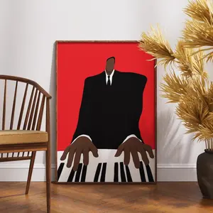 Minimalist Jazz Piano Poster, Black Man Wall Art, Afro Culture Music Illustration, Modern Home Decor Print