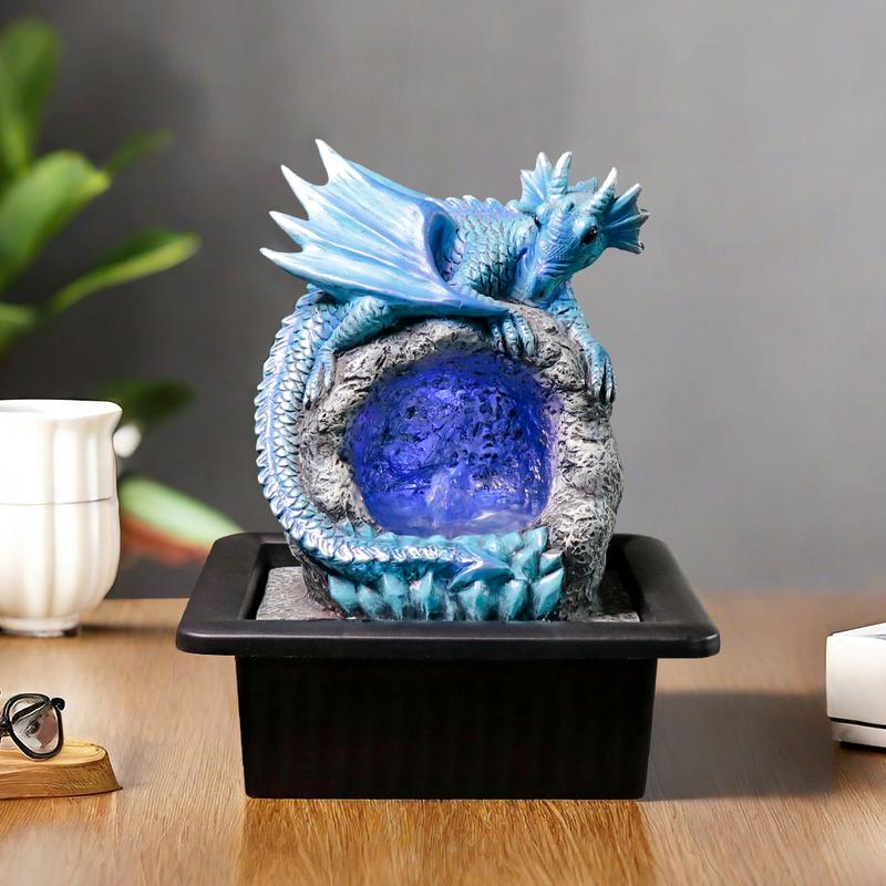 Dragon Statue On Sparkling Faux Crystal Cave Light Up Color Changing LED Collectible Dragon Figurine Home Decor (Blue) Living Room Decoration Colorful Decorative Fountain Ornaments