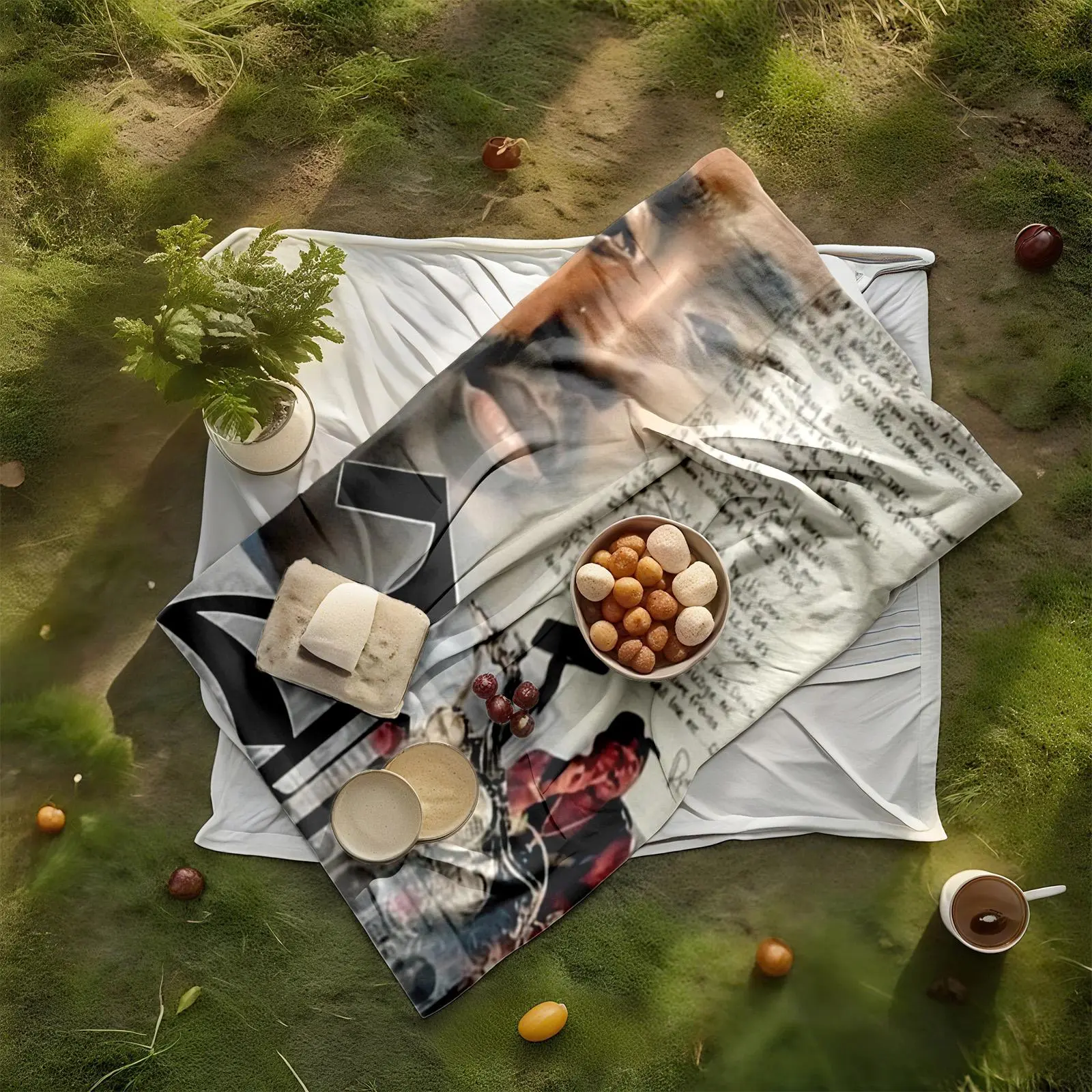 1 piece Tupac motorcycle art image themed flannel blanket - Modern design flannel blanket, suitable for sofas and beds, all-season use, super soft and comfortable, digital printing, 100% polyester material, machine washable, suitable for travel