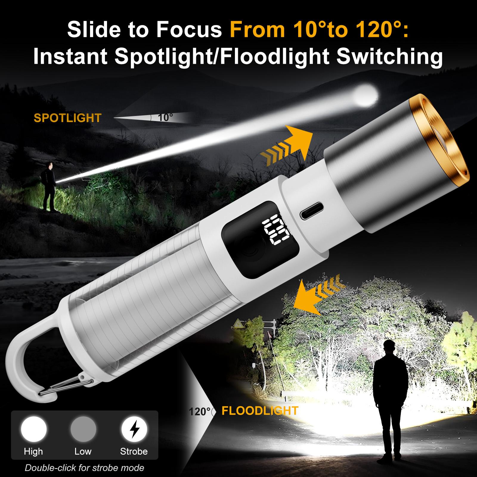 SKYFIRE 2154 LED Ultra Bright Long-Range  Rechargeable Camping Flashlight Battery Powered Adjustable Focus Zoom 3 Colors &  7 Brightness Portable Hanging  Power Outage / Emergency Outdoor / Camping / Hiking Home