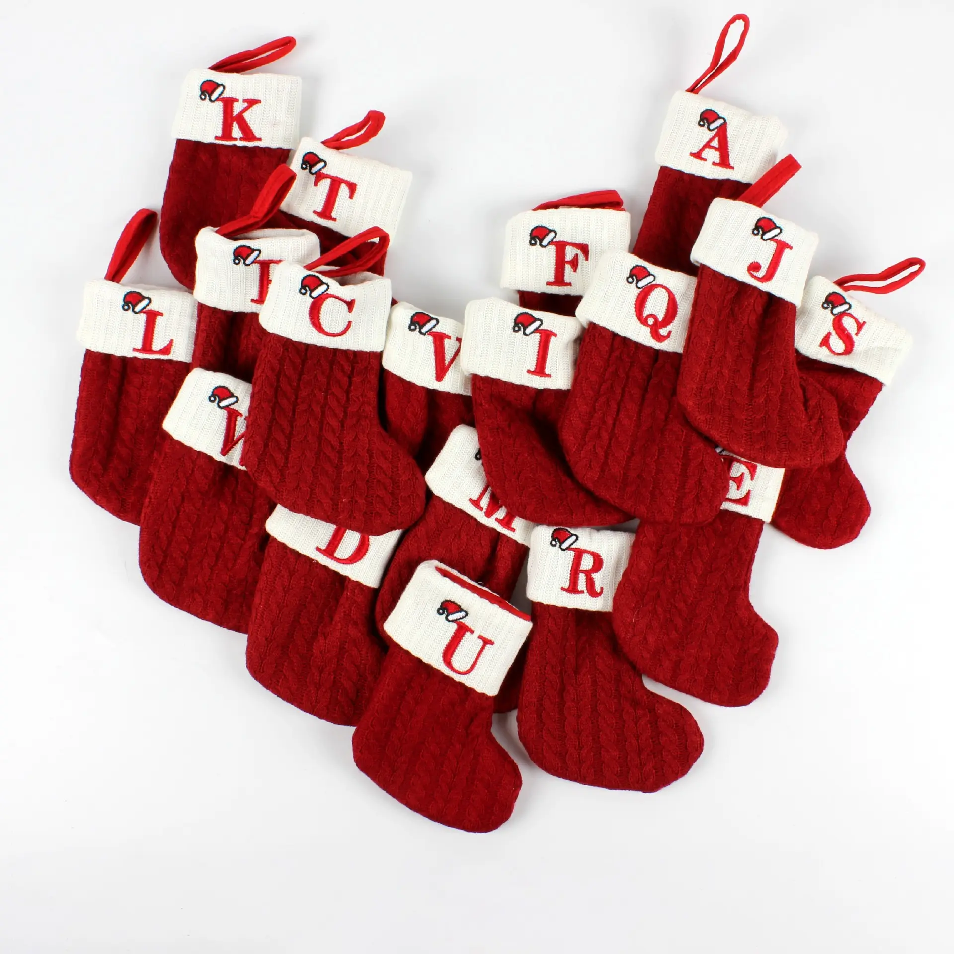 [Oder 10-15days] Christmas Stockings with Alphabet Initials, 26 Letter Knitted Mini Christmas Stocking Ornaments, Personalized Initial Hanging Stockings for Christmas Tree, Fireplace, Holiday Home Decor and Gift Bags