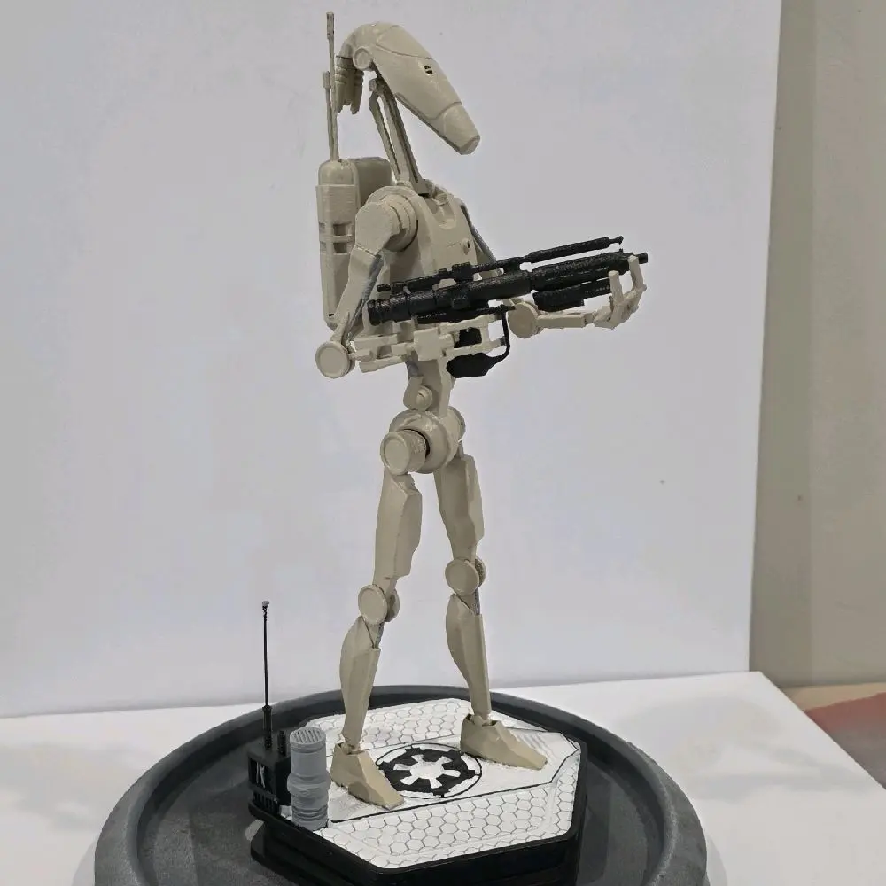 3D-printed and hand-painted B1 Battle Droid.  1/6 scale,  13.5 inches tall.