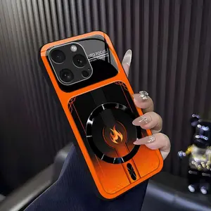 Cyber Mecha Flame MagSafe Compatible High Gloss Tempered Glass Protective Case with Shockproof Frame for [iPhone 16 Pro Max] 952