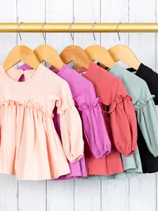 Cotton Puff Sleeve Ruffle Tunic - Multiple Colors
