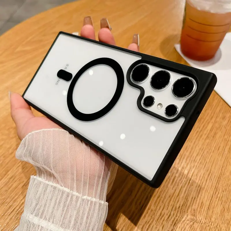 Transparent Magnetic Wireless Charging Phone Case - Shockproof Protection Cover for Samsung Galaxy S26,S25,S24,S23 Plus,S24+,S23 FE,S22 Ultra,S22 Plus; Transparent Plastic Shows Your Phone, Wireless Charge On (Unisex)