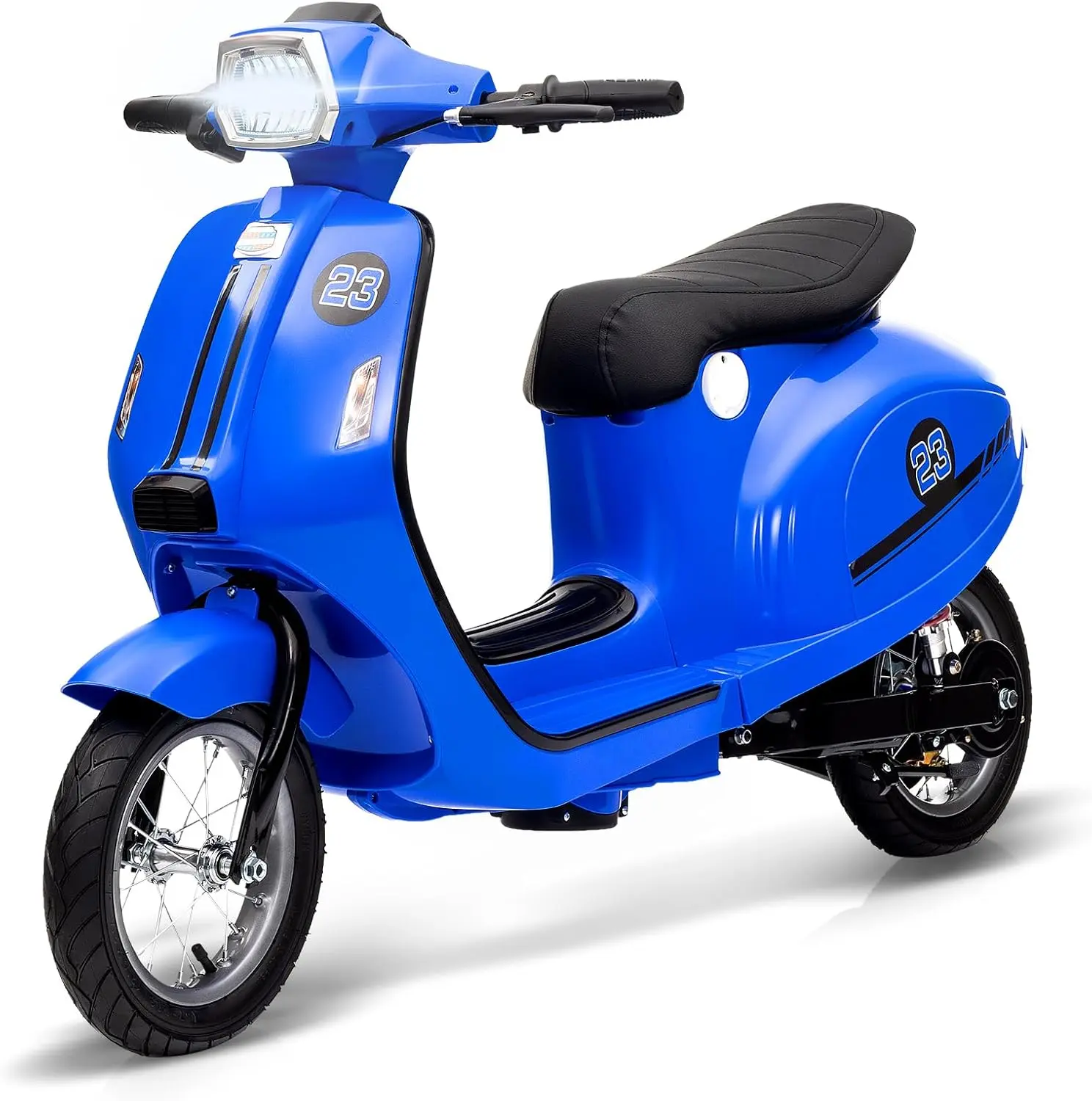 【Christmas Gift】24V 350W Motor Electric Moped Scooter for 8-12 Year Old, 12 Years Above Kids, Blue, Waterproof Design, Rear Braking, Twist Grip Throttle, LED Lights, Pneumatic Tires, Shock Absorption, Handlebar