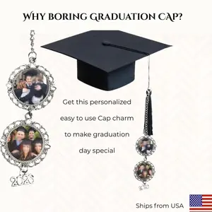 Personalized Graduation Cap Photo Charm Tassel | Metal Keepsake with 2026 Charm